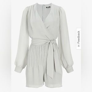 Long Sleeve Pleated Tie Waist Romper